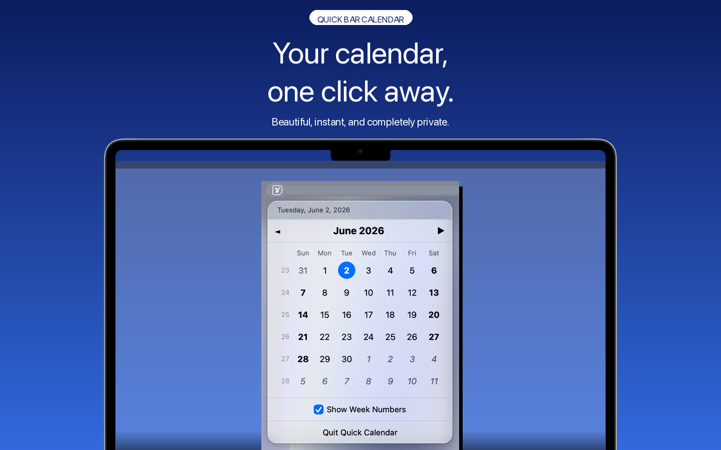 Quick Bar Calendar screenshot
